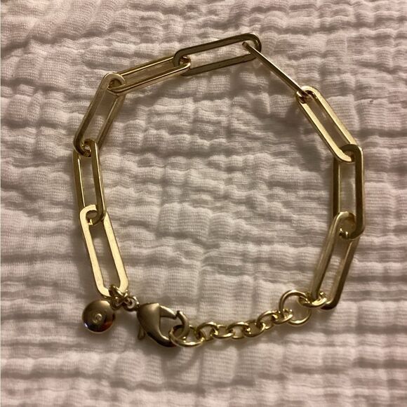 NWT J Crew larger chunky paper clip good tone bracelet, Cubic Zirconia, brass - Picture 4 of 7